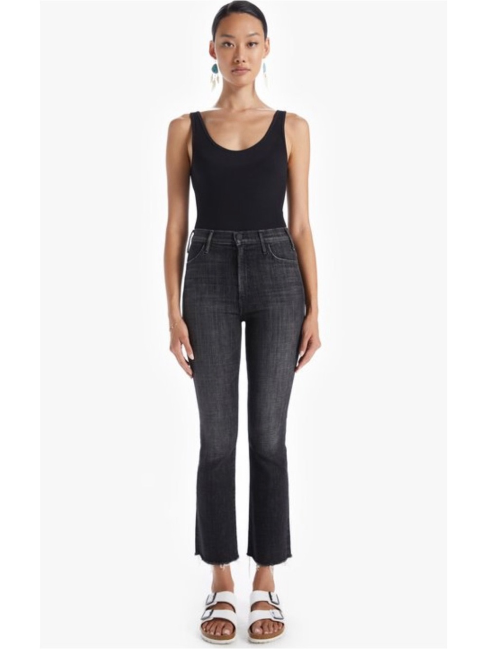 MOTHER The Hustler Ankle Fray Jeans In Sharing Secrets Black Wash Size 29